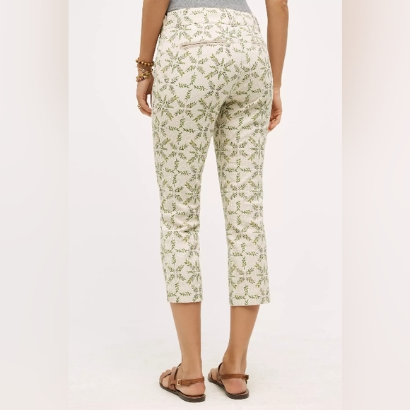 🆕Anthro Cartonnier Cream Medallion Charlie Trousers Cropped Pant Women's Size 4 - Picture 2 of 4